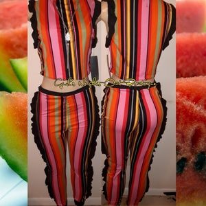 Clearance 🍉Striped Ruffled Pant Set🍉